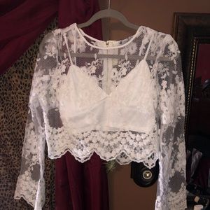 white lace crop top
